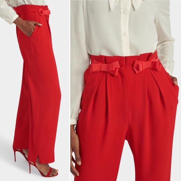Saloni Bow Tulip Trousers in Scarlet Red High Waisted Size 2 Pleated Chic Sexy - Picture 2 of 16